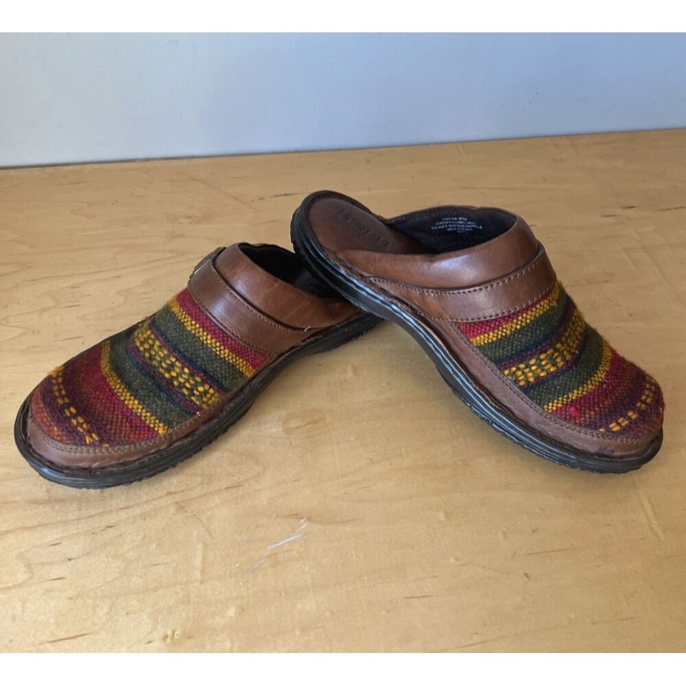 Born Women's Brown Leather Wool Slip-on Mules Clogs Southwestern Y2K Sz: 9M 40.5 - Picture 3 of 7